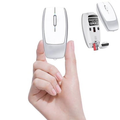 Wireless Mouse Mini Small Bluetooth Finger Mouse with TF Card Reader,Silent Pocket Portable Handheld Tiny Compact USB Travel Optical Mice for PC Laptop Computer Macbook Tablet Kids Women Men Gift - color: Silver