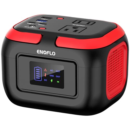 ENOFLO Portable Power Station, 97.68Wh Solar Generator | Lithium Battery Power with 110V AC 120W Peak Socket/DC/USB QC3.0/LED Light for Outdoor Indoor Use Trip Home Backup Emergency - color: Red-Black