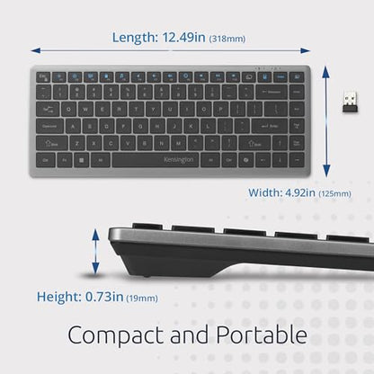 Kensington KB435 Wireless Compact Keyboard, Bluetooth & 2.4GHz Connection, Quiet Scissor-Switch Keys, Programmable, Copilot Hotkey, Compatible with Windows, Black (K75409NA) - size: Compact Size, style: Wireless