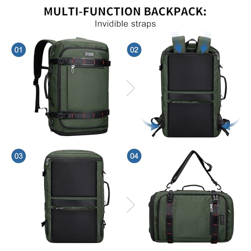 WITZMAN Travel Backpack for Men 35L TSA Friendly Flight Approved | Nylon Laptop Backpack Multi-pocket Fits 16 Inch, Carry-on Luggage, Shoe Compartment, For Business Trip, Vacation, B718 Green - color: Army Green
