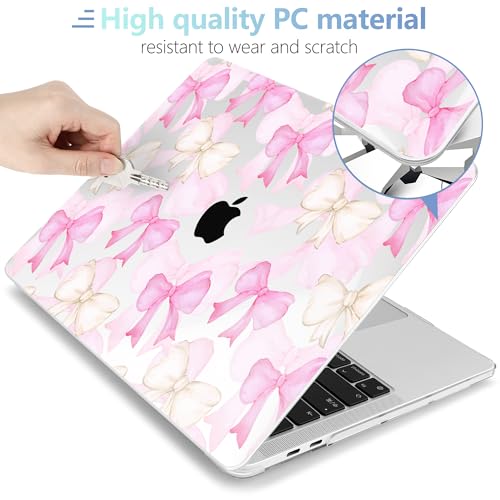 MEEgoodo for M2 MacBook Pro 13 inch Case 2022 2021 2020,Crystal Cover Fit Model A2338 M2/M1 A2251 A2289,Clear Case for 13.3-inch Laptop,Hard Shell for MacBook Pro M2, White & Pink Bows - color: White & Pink Bows
