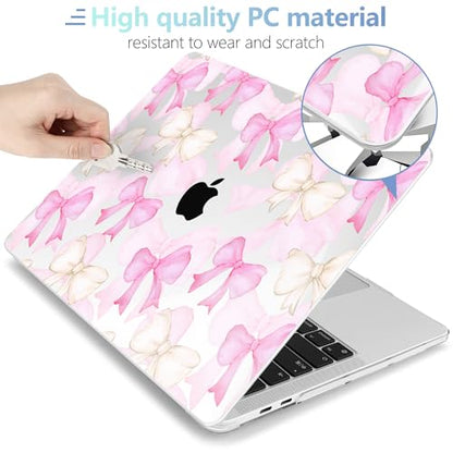 MEEgoodo for M2 MacBook Pro 13 inch Case 2022 2021 2020,Crystal Cover Fit Model A2338 M2/M1 A2251 A2289,Clear Case for 13.3-inch Laptop,Hard Shell for MacBook Pro M2, White & Pink Bows - color: White & Pink Bows