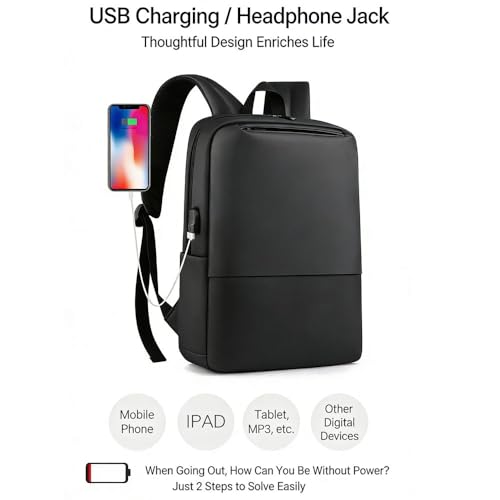 LINGYUE Business Travel Backpack With USB Charging Port, Durable Nylon Laptop Fits 15.6 Inch Notebook, Waterproof Resistant Anti-Theft Bag For Work School, Black(Gray)