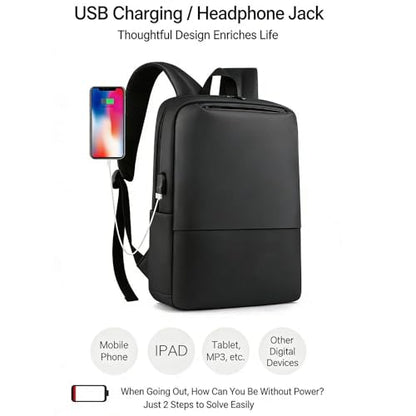 LINGYUE Business Travel Backpack With USB Charging Port, Durable Nylon Laptop Fits 15.6 Inch Notebook, Waterproof Resistant Anti-Theft Bag For Work School, Black(Gray)