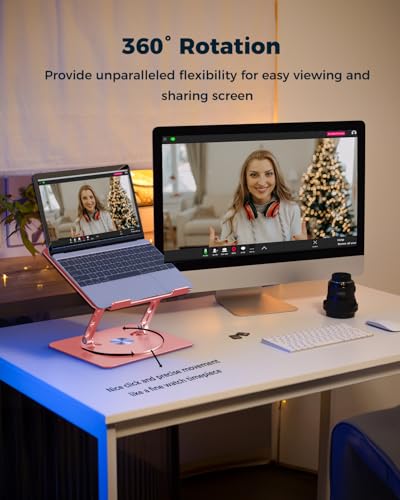 Aoviho 360° Rotating Laptop Stand for Desk | Adjustable, Foldable, Portable Aluminum Ergonomic Riser | Compatible with MacBook, Dell, HP & All Laptops 10-16 inch | Rose Gold - color: Rose Gold