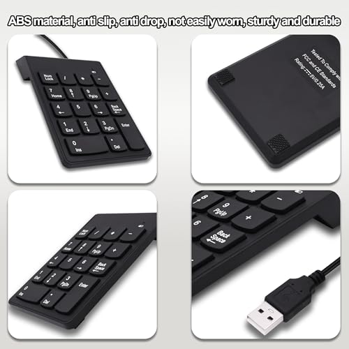 USB Numeric Keypad Wired Number Pad Portable USB Numpad 18 Key Number Keyboard for Laptop, PC, Computer, Desktop- Black