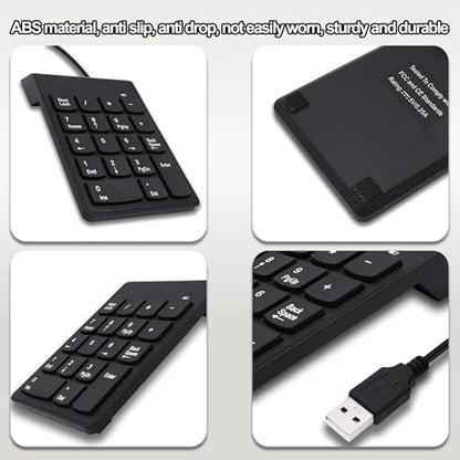 USB Numeric Keypad Wired Number Pad Portable USB Numpad 18 Key Number Keyboard for Laptop, PC, Computer, Desktop- Black