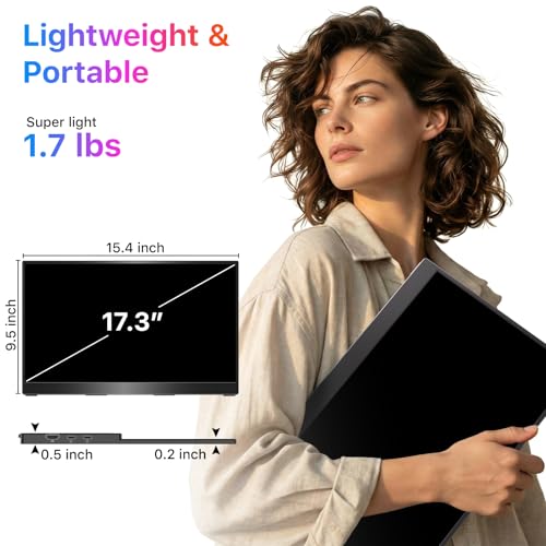 kksmart Portable Monitor for Laptop MacBook Surface PC Xbox PS5, Travel Monitor Second Screen for Laptop, HDMI USB-C VESA Compatible Built-in Speaker, 17.3 - size: 17.3