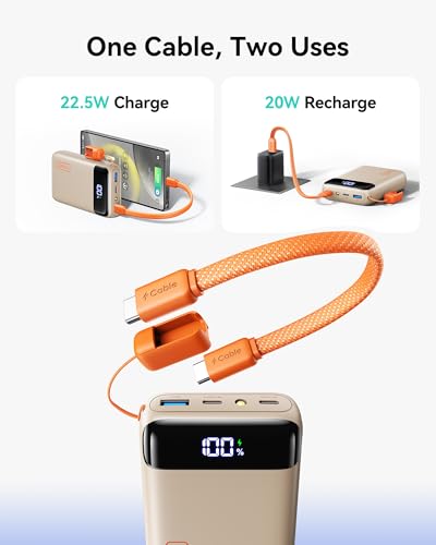 INIU Smallest 20000mAh Power Bank, 22.5W PD Fast Charging Portable Charger with USB-C Cable, Flight-Safe Battery Pack for Travel & Women Daily Commute & Gift for iPhone Samsung iPad, mini Size, Beige | USB-C Cable, Flight-Safe, Travel Essentials, Flashlig