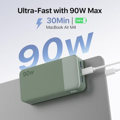 NOBIS Portable Charger 20000mAh 90W Laptop Power Bank | 2C+2A USB-C Fast Charging Battery Pack with LED Display for Laptops, Tablets, Steam Deck & Phones - color: Green