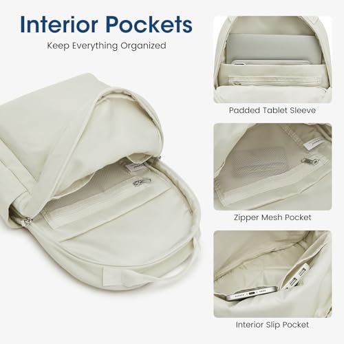G4Free Small Backpack for Women, lightweight Daypacks for Travel School | Water-resistant Nylon Backpack, fits 13.3" laptop, Multi-pockets, Trolley strap, Comfy padded straps - color: Beige
