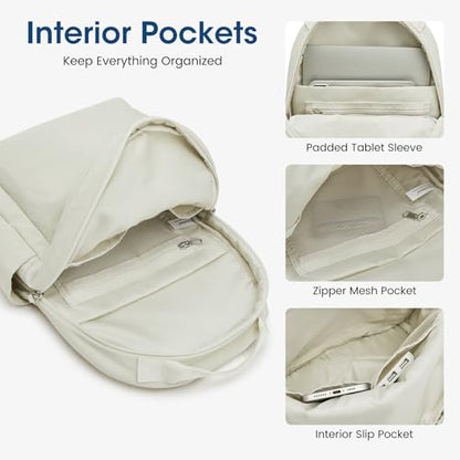 G4Free Small Backpack for Women, lightweight Daypacks for Travel School | Water-resistant Nylon Backpack, fits 13.3" laptop, Multi-pockets, Trolley strap, Comfy padded straps - color: Beige