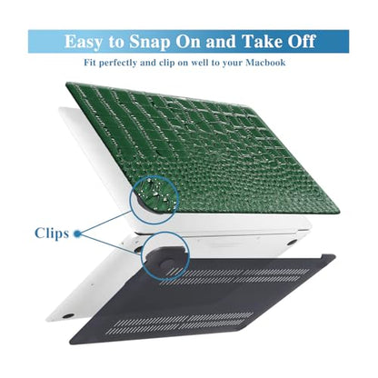 Crocodile Case for MacBook Air 13 inch 2026 M5, 2022-2025 M4/M3/M2 | Model A3449 A3240 A3113 A2681, Texture Crocodile Aligator Skin Snakeskin PU Leather Hardshell & Keyboard Cover, Emerald Green - color: # Shiny Green Crocodile