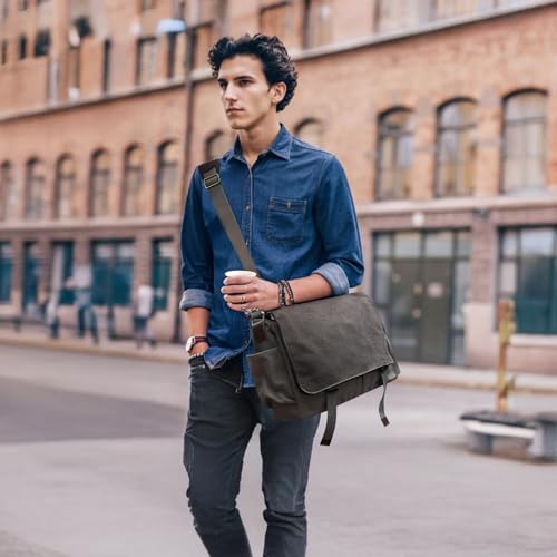 Messenger Bag for men Laptop Bag UnisexRetro Canvas Bag14-15.6 inches Casual single shoulder bag For Work College Travel - color: Black