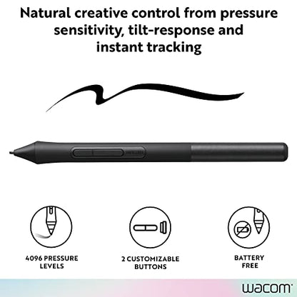 Wacom Intuos Pen LP1100K | Cordless and battery free so pen never needs charging, 2 shortcut buttons, 4,096 levels of pressure sensitivity for control