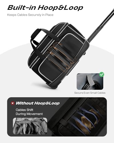 AUROTIER Large Rolling DJ Cable Bag with Wheels, Reinforced Padded Gig Bag with 8 Detachable Divider, Multi-Pocket for 17" Laptop, Microphone, Cord, Headset & Music Accessories