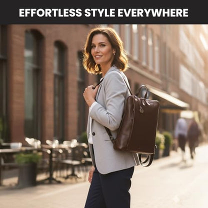 12.5 Inch Genuine Leather Backpack For Women & Men, Brown | Brown Leather Bookbag Purse With Adjustable Shoulder Strap, YKK Zipper & Mobile Pockets, Small Travel Bag, Unisex Bag - color: Brown