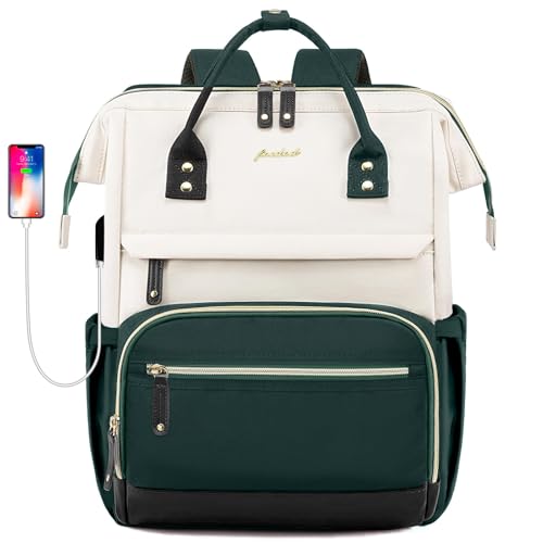 Laptop Backpack for Womem Work Bags: 17.3 Inch Travel BackPacks With USB Charging Port Anti Theft Fashion College BookBag Durable Daypack Purse Bussiness Back Pack for Nurse Teacher Green Beige - color: Green Beige, size: 17.3 Inch