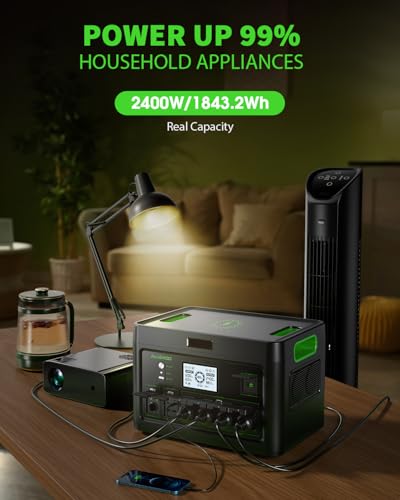 Portable Power Station 2400W Solar Generator for Home Use | 1843.2Wh UPS Home Battery Backup, LiFePO4 Battery Supply with 12 Outlets(2400W AC Outlets), 2Hrs Quick Charge, RV Camping - color: Silver