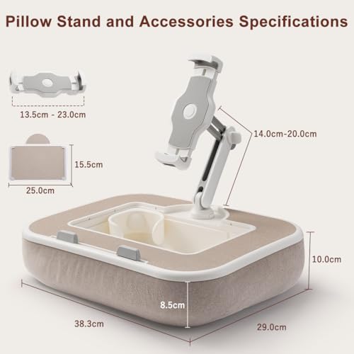 Tablet Pillow Stand,Phone Holder for Bed,Laptop Lap Desk with Snack Bowl,360° Rotating Clip Compatible with 4.7-13" iPad/Kindle/Phone,11-15" Laptop,Hands-Free Reading and Relaxation on Bed(Khaki) - color: Khaki