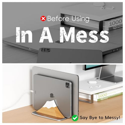 AFOOYO Vertical Dual Laptop Stand - Snow Peak-Shaped Wooden Adjustable Laptop Holder,2 Slots Desktop Dock Compatible with All MacBook, Surface,Chromebook,Dell & More(Beechwood) - color: Beechwood, size: Dual