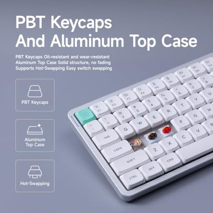nuphy Air75 V3 Low Profile Mechanical Keyboard, 75% Custom Hot Swappable Wireless Keyboard with Gasket Mount, RGB Backlit, Multi-Device Bluetooth/2.4GHz/USB-C for Mac Windows, White-Brown Nano Switch - color: White, size: Brown nano Switch