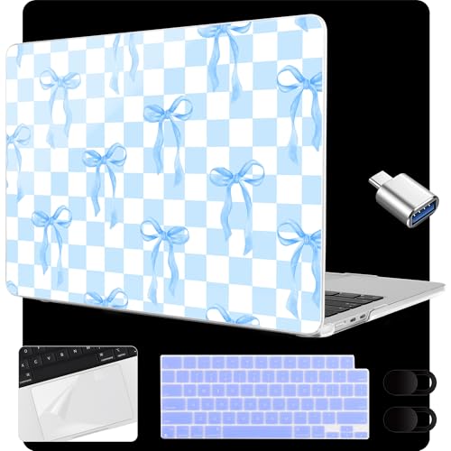 MEEgoodo Case for M5/M4/M3/M2 MacBook Air 15 inch Case 2026 2025 2024 2023, Laptop Shell Fit Model (A3448/A3241/A3114/A2941) for MacBook Air 15.3-inch, Blue&White Checkers&Bows - color: Blue&White Checkers&Bows