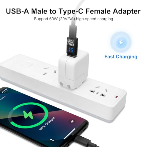 USB 3.2 Digital Display USB A Male to USB-C Female OTG Adapter 10Gbps (2 Pack), Real-time Power Monitoring, Up to 60W Fast Charging Compatible with Laptop, Power Bank and More USB-A Devices - style: AY-Am-Cf-dd-bk