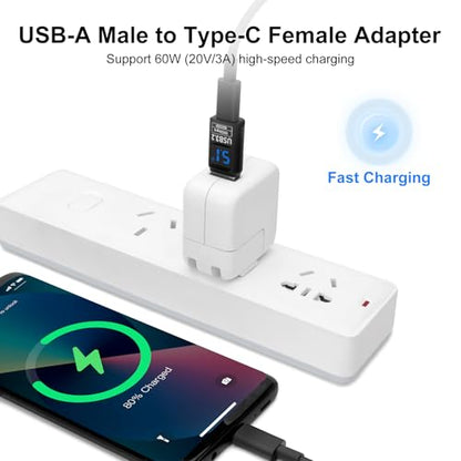 USB 3.2 Digital Display USB A Male to USB-C Female OTG Adapter 10Gbps (2 Pack), Real-time Power Monitoring, Up to 60W Fast Charging Compatible with Laptop, Power Bank and More USB-A Devices - style: AY-Am-Cf-dd-bk