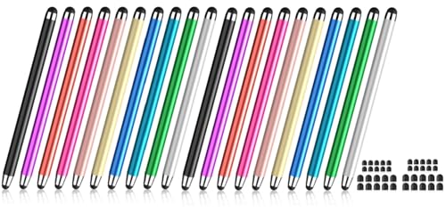 Stylus Pen for Touchscreen (20PCS), 2 in 1 Rubber iPad Stylists Pen | High Sensitivity, iPad Stylus with Metal Barrel, Stylus Pen for iPhone/iPad/Android Microsoft Surface Switch All Touchscreen - color: Metallic Colors-20pack
