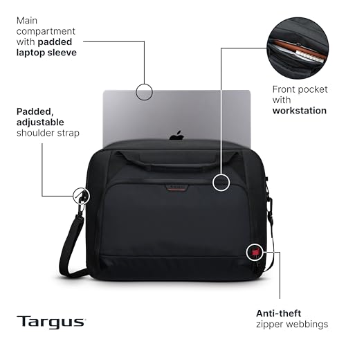 Targus 17–18 Inch Classic EcoSmart Briefcase, Large Laptop Bag with Padded Laptop Sleeve, Anti-Theft Zippers, Hidden Phone Pocket, Water-Resistant Design, Trolley Strap, Black CN418GL
