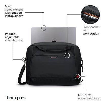 Targus 17–18 Inch Classic EcoSmart Briefcase, Large Laptop Bag with Padded Laptop Sleeve, Anti-Theft Zippers, Hidden Phone Pocket, Water-Resistant Design, Trolley Strap, Black CN418GL