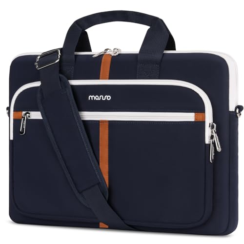 MOSISO Laptop Shoulder Bag Carrying Case, 15-16 inch Computer Bag | Compatible with MacBook Pro 16 inch/Air 15 inch, HP Dell Lenovo Acer Asus, Messenger Bag with Trolley Sleeve & Pockets, Blue