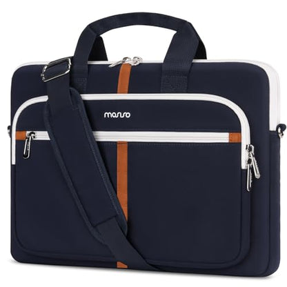 MOSISO Laptop Shoulder Bag Carrying Case, 15-16 inch Computer Bag | Compatible with MacBook Pro 16 inch/Air 15 inch, HP Dell Lenovo Acer Asus, Messenger Bag with Trolley Sleeve & Pockets, Blue