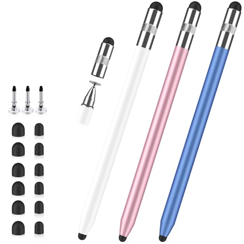 Styluslink Stylus Pen for Touchscreen,3-in-1 High Precision iPad Stylus | Metal Barrel with 3 Sizes Fine Tips, Stylists Pen for iPad/Switch/iPhone/Android/Microsoft/Tablet Capacitive Touchscreen - color: Blue/White/Rose Gold