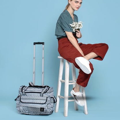 J World Donna Rolling Tote Bag on Wheels for Women. Roller Laptop Briefcase. Overnight Weekender Teachers Work, Mint Leopard - color: Mint Leopard