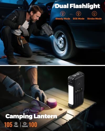 BLAVOR Solar Power Bank with Hand Crank and 4 Cables, 20000mAh Wireless Portable Charger with USB C & Camping Light, 20W Fast Charging Battery Pack for iPhone, iPad, Samsung, All Mobile Phones - color: Black