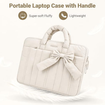 MOSISO Laptop Case 16 inch, 15-15.6 inch Puffy Laptop Sleeve Compatible with MacBook Pro 16 M5 M4 M3 M2 M1, HP Acer Dell Lenovo ASUS Notebook, Rectangle Quilted Carrying Bag with Bow&Handle, Sand - color: Sand, size: 16 inch