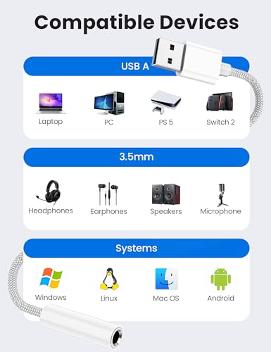 Fidioto USB to 3.5mm Audio Jack Adapter, Mic-Supported USB to Headphone Jack Adapter, External Sound Card with TRRS 4 Pole Jack Compatible with Headset, Mac, PS4, PC, Laptops, Desktops and More - size: 3 Pack
