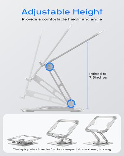 LOXP Adjustable Laptop Stand, Computer Stand with 360 Rotating Base | Ergonomic Laptop Riser Mount for Desk Foldable Protable Computer Desk Fits with MacBook Pro Air - color: White