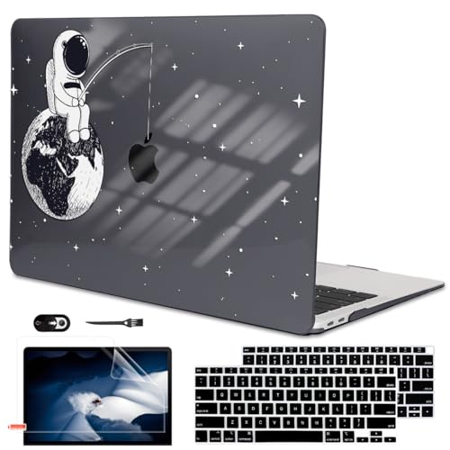 Compatible with MacBook Air 13 inch Case M1 A2337 A2179 A1932 Cover 2021 2020 2019 2018 Release with Retina Display & Touch ID, Crystal Black Pattern Plastic Hard Shell Case, Astronaut Earth - color: Astronaut Earth