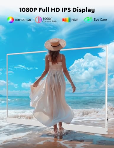 Portable Monitor 15.6", FHD 1080P 100% sRGB White Laptop Monitor with Adjustable Stand, Ultra Slim Travel Monitor with Eye Protection, Plug and Play for Laptop/PC/Mac/Android/PS5 - color: White
