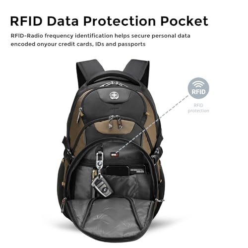 Swissdigital Design Laptop Backpack with USB Charging Port, Travel Backpack Fits 15.6-Inch Computer, 31l College School Backpack for Men, Tan/Black | SD803-34 - color: Tan/Black