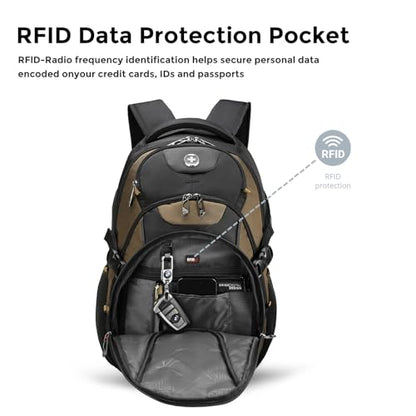 Swissdigital Design Laptop Backpack with USB Charging Port, Travel Backpack Fits 15.6-Inch Computer, 31l College School Backpack for Men, Tan/Black | SD803-34 - color: Tan/Black