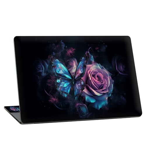 Universal Laptop Skin Sticker with 2 Wrist Pad Skins, Waterproof Scratch Resistant Vinyl Laptop Cover Decal, Cut to Fit for 11–15.6 Inch MacBook HP Dell Lenovo, Dark Rose Butterfly - color: Dark Rose Butterfly
