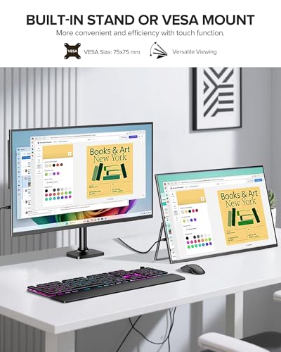 UPERFECT 24" 120Hz QLED Portable Touchscreen Monitor 1080P 125% sRGB 400Nits w/Stand & VESA, HDMI USB-C Travel Monitor for Laptop/Gaming Devices/Phone/Mini PC, External Second Screen for Gaming & Work - size: 23.8"