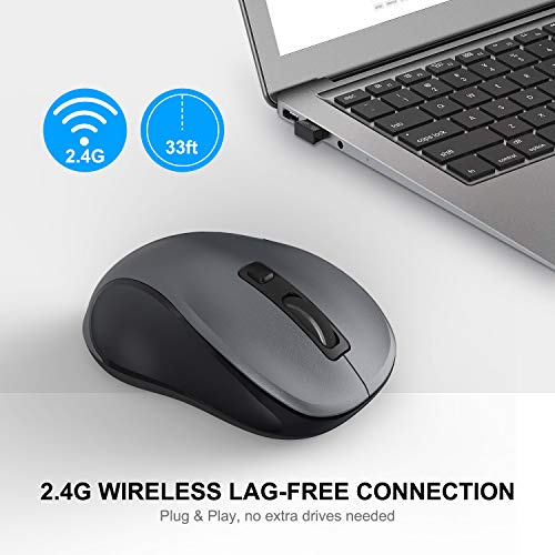 WisFox 2.4G Wireless Mouse for Laptop, Ergonomic Computer Mouse with USB Receiver and 3 Adjustable Levels, 6 Button Wireless Mice for Windows Mac PC Notebook (Grey) - color: Grey