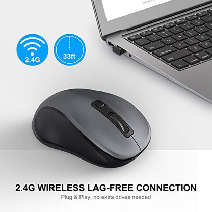 WisFox 2.4G Wireless Mouse for Laptop, Ergonomic Computer Mouse with USB Receiver and 3 Adjustable Levels, 6 Button Wireless Mice for Windows Mac PC Notebook (Grey) - color: Grey