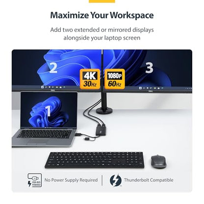 StarTech USB-A and USB-C to Dual HDMI, 4K30 + 1080p, Mac Windows ChromeOS | USB 3.0 5Gbps, Two displays, Windows and ChromeOS and Ubuntu, Extended dual monitor - style: Mac & Windows