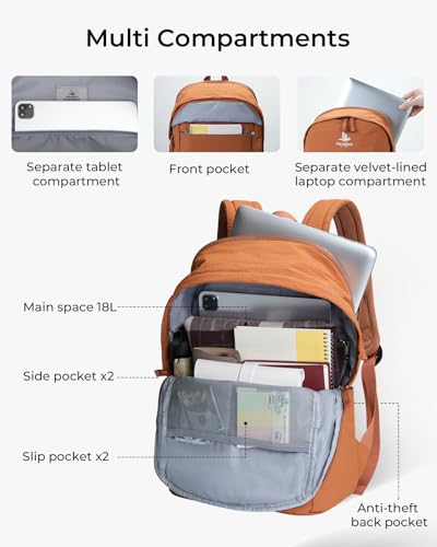School Backpack for Teens, College Backpack Fits 15.6 Inch Laptop | Travel Backpack for Men Women, Book Bag, Casua Daypack, Water Resistant Fabric, Scratchproof Laptop Compartment (Caramel) - color: Caramel